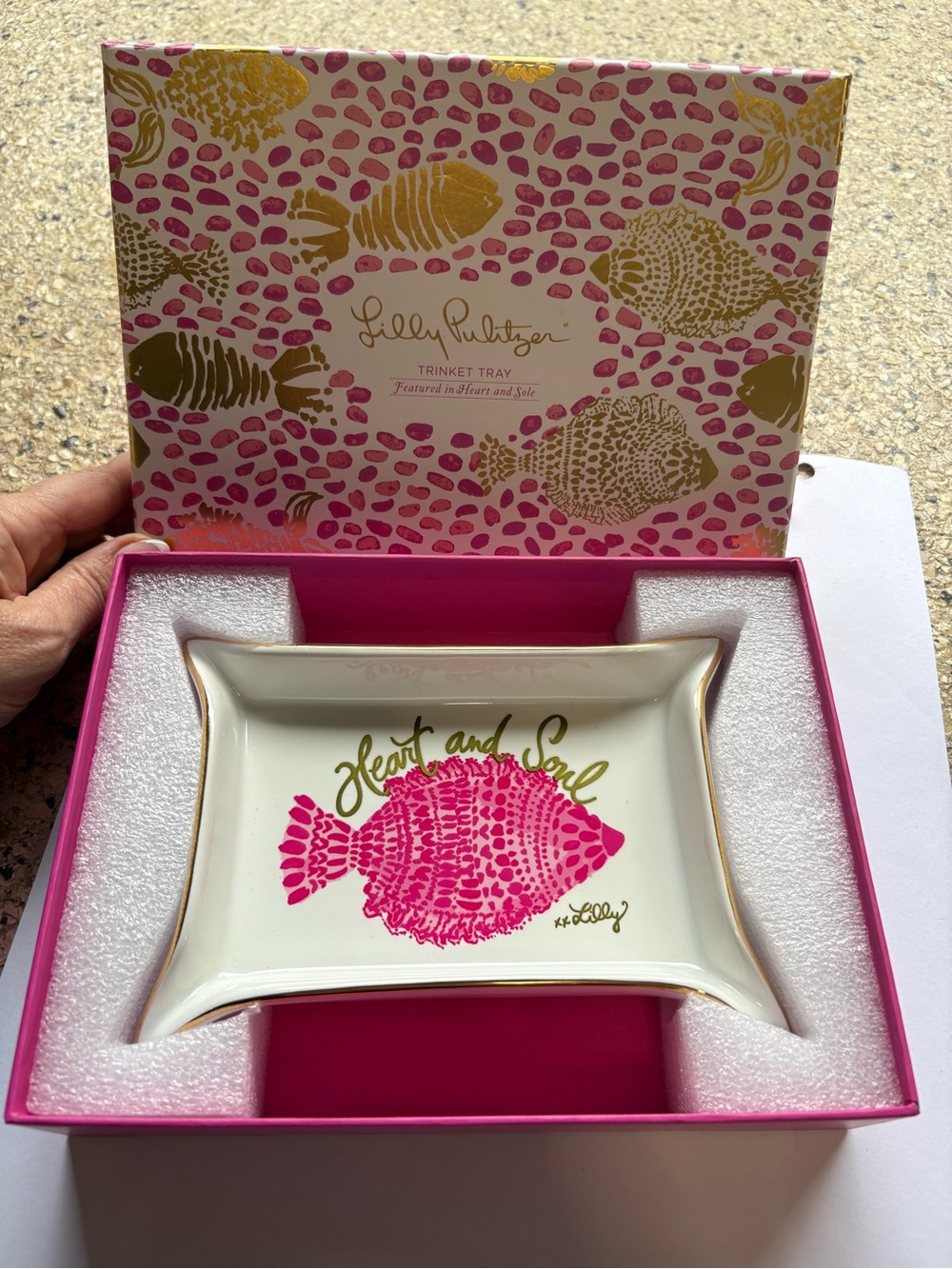 Lilly Pulitzer Pink Fish Trinket Dish with Gold Script